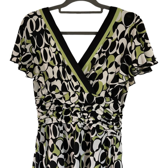Studio I Petite Women's 12P Green Black White Abstract Print Dress - Picture 14 of 16